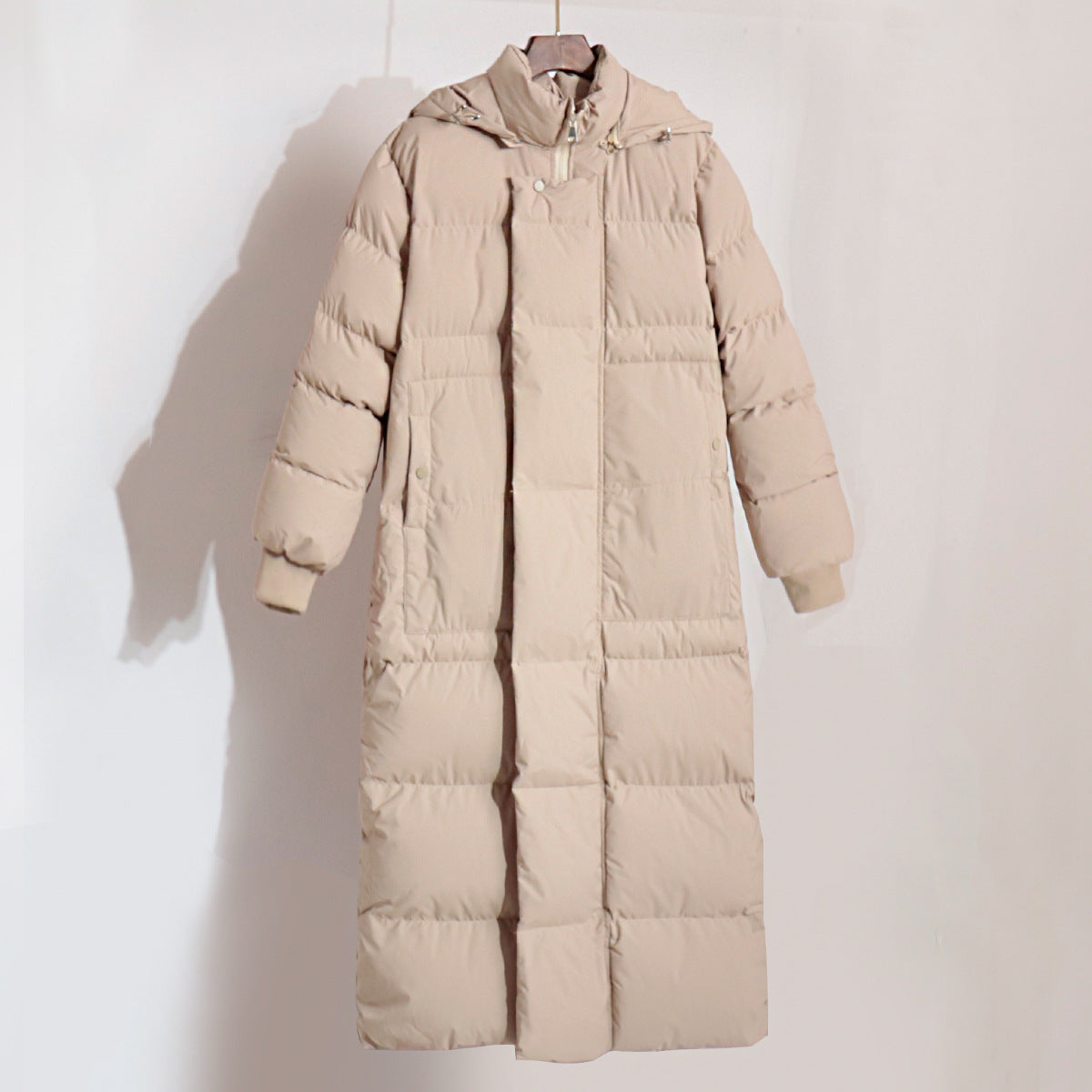 Long cotton clothes, European and American winter new temperament warm thickened hidden button long hooded cotton jackets
