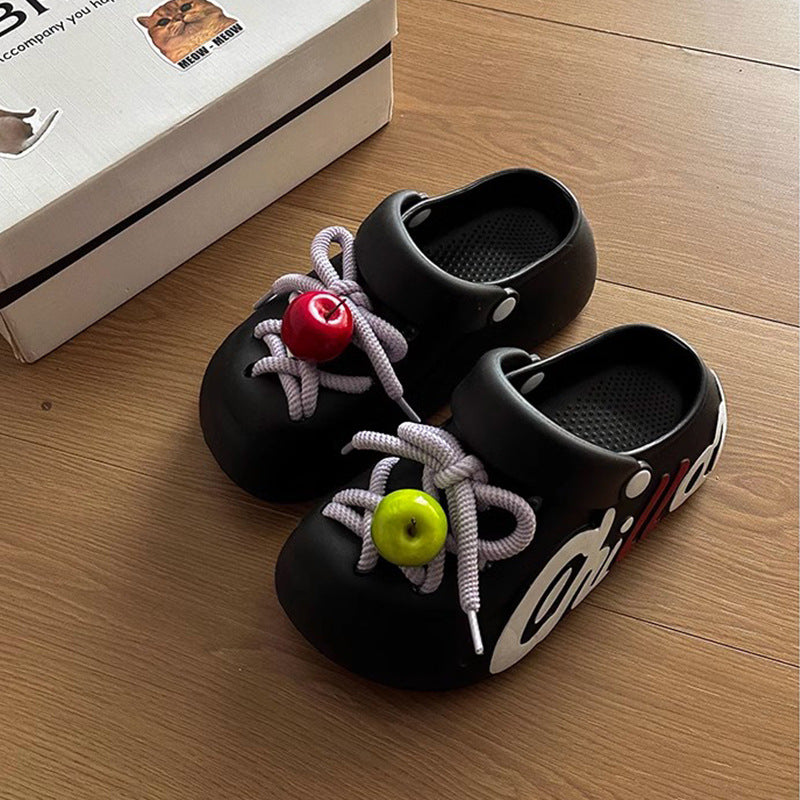 Cartoon platform hole shoes summer fashion outerwear doll muffin bottom heightening beach sandals girls bag head slippers