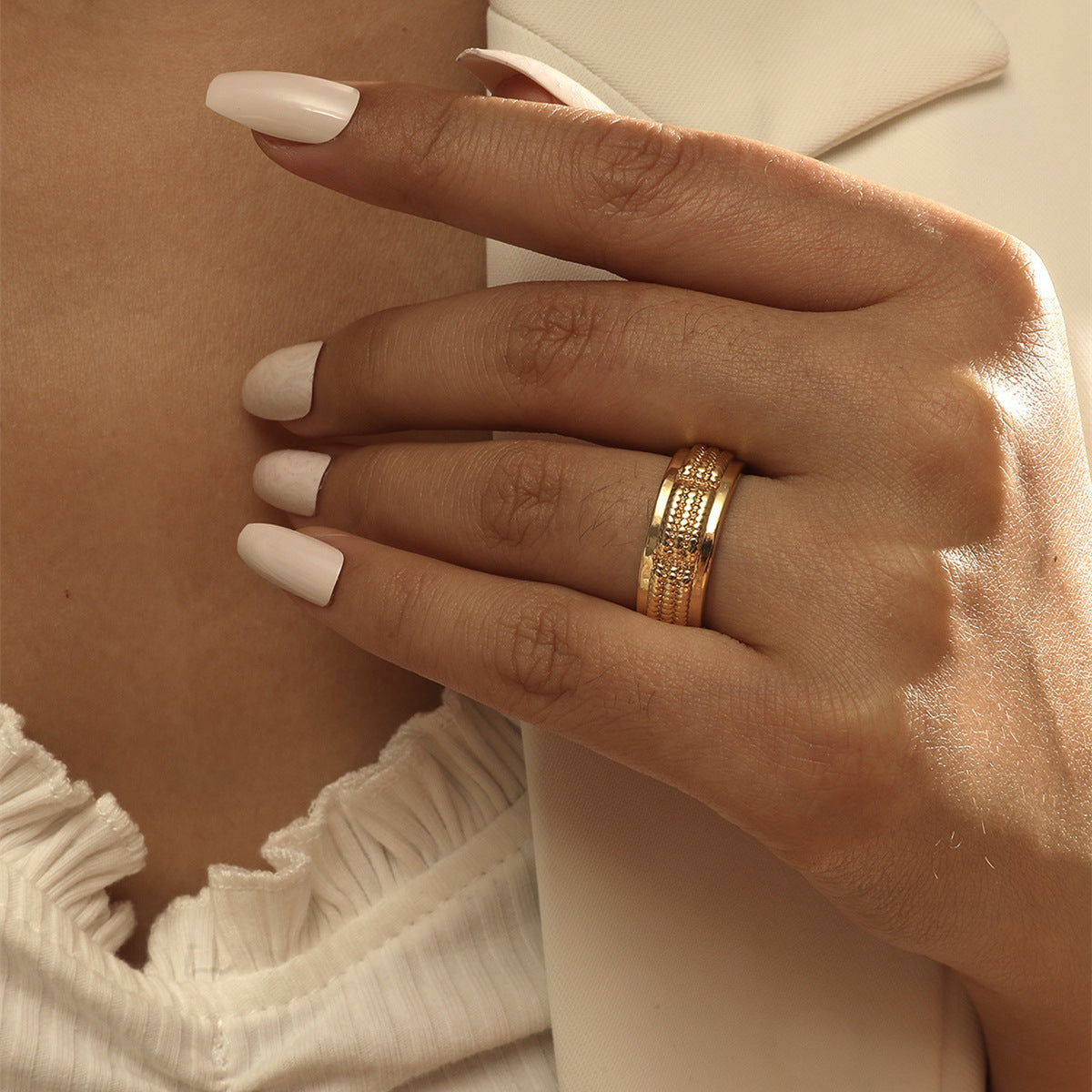 Copper plated real gold European and American style wide mouth ring Internet celebrity same Korean accessories rings