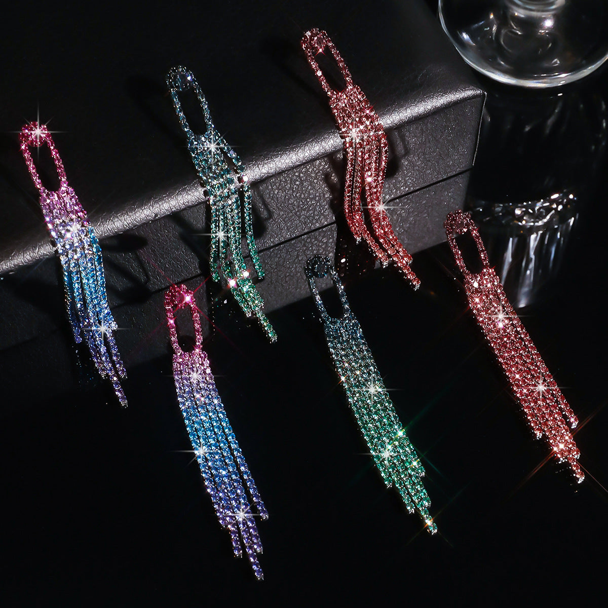 DINGKA banquet accessories, high-end luxury full diamond long fringed earrings, fashionable temperament women's stud earrings