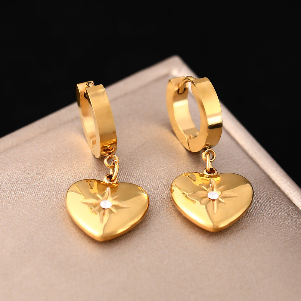 Cross-border hot-selling love diamond-set earrings, simple and cold wind octagram earrings, temperament, advanced earrings, ear jewelry