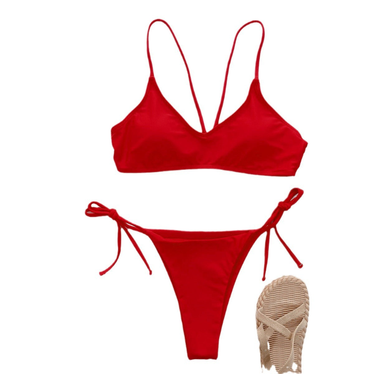 new bikini European and American sexy solid color strap swimsuit independent station split swimsuits