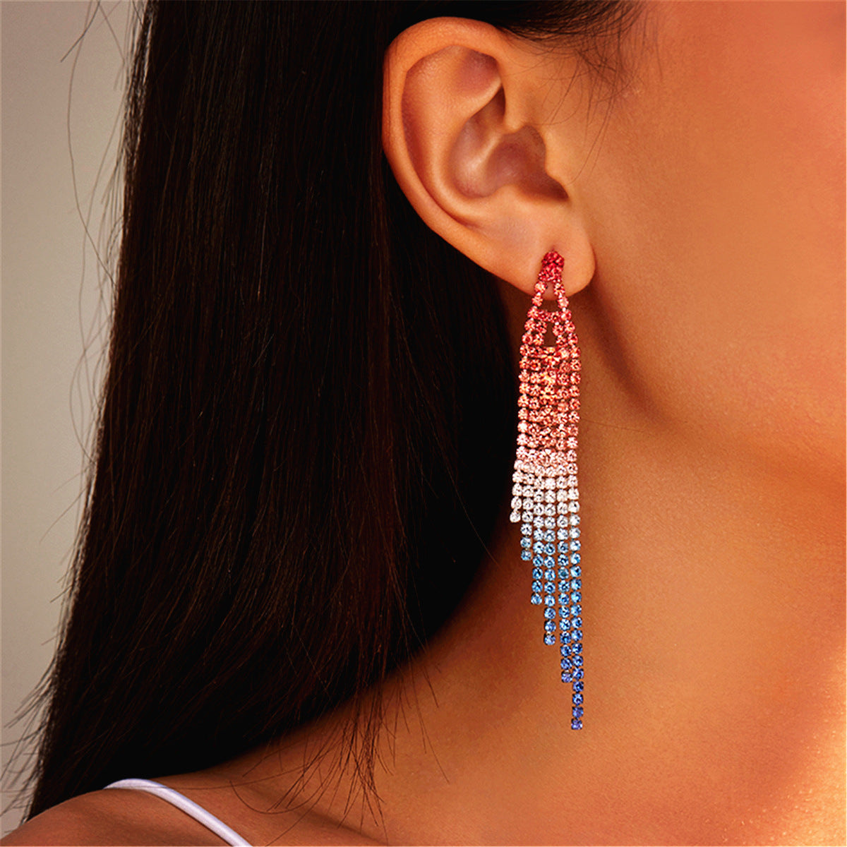 Choka Fashion Full Diamond Long Fringed Earrings Women's Temperament Rhinestone Earrings Ear Jewelry  Earrings