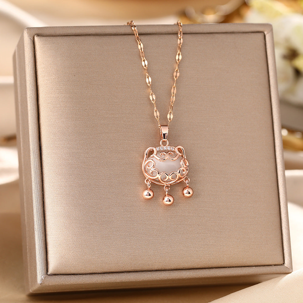 Ruyi Ping An Lock White Chalcedony Pendant Necklace Niche Women's New Clavicle Chain Light Luxury Simple Birthday Gift
