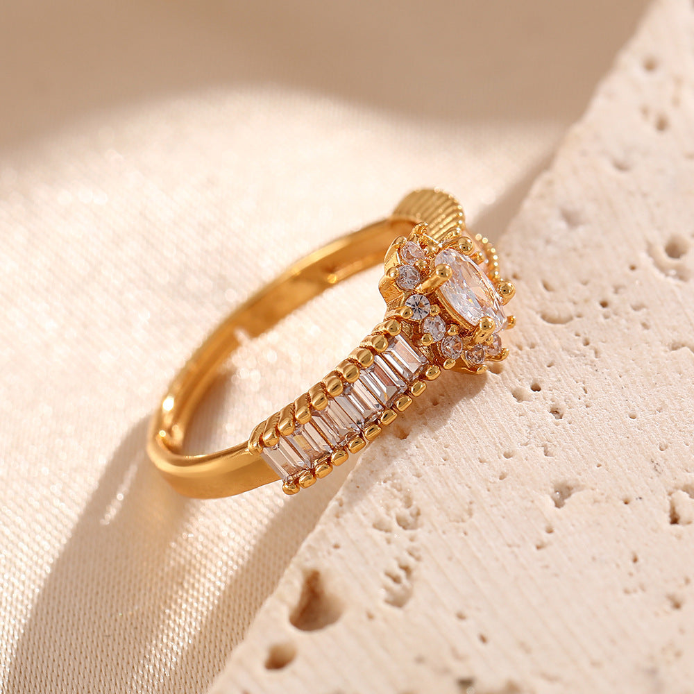 French retro micro-inlaid zircon ring women's versatile high-end sense light luxury personality INS wind open rings hand jewelry