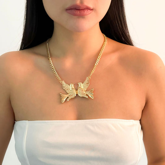 1 European and American fashion exaggerated fun hip-hop single item heavy metal gold peace dove female necklace street party style