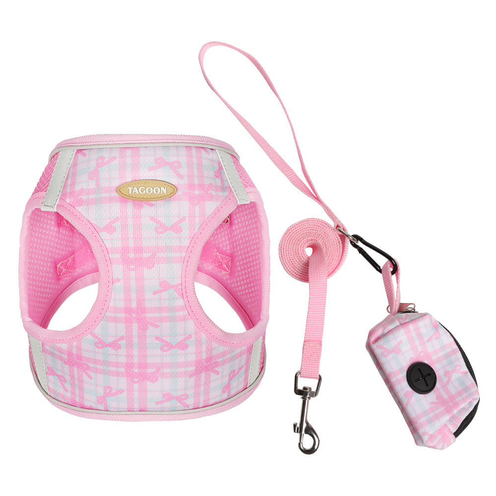 Cross-border popular cat traction rope, bow print cute cat chest and back anti-break free kitten traction rope spot  cat toy