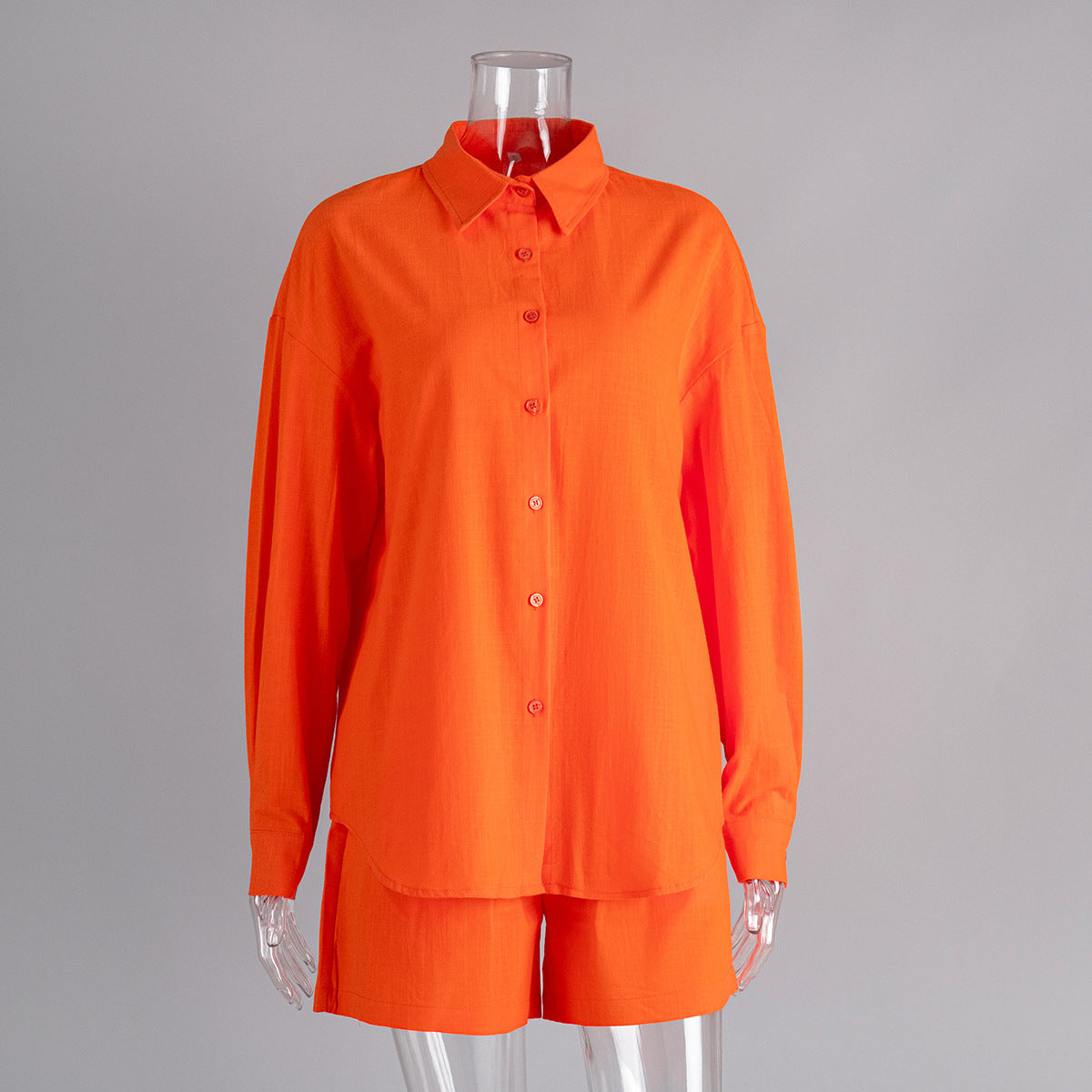 Pure cotton cardigan long-sleeved shorts set spring and summer outer wear simple solid color European and American style casual suits women