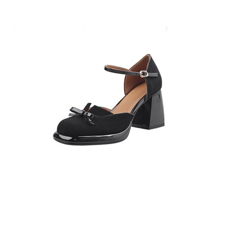 New Chinese retro versatile Mary Jane single beanie shoes women's outer wear  spring new temperament bow high heels