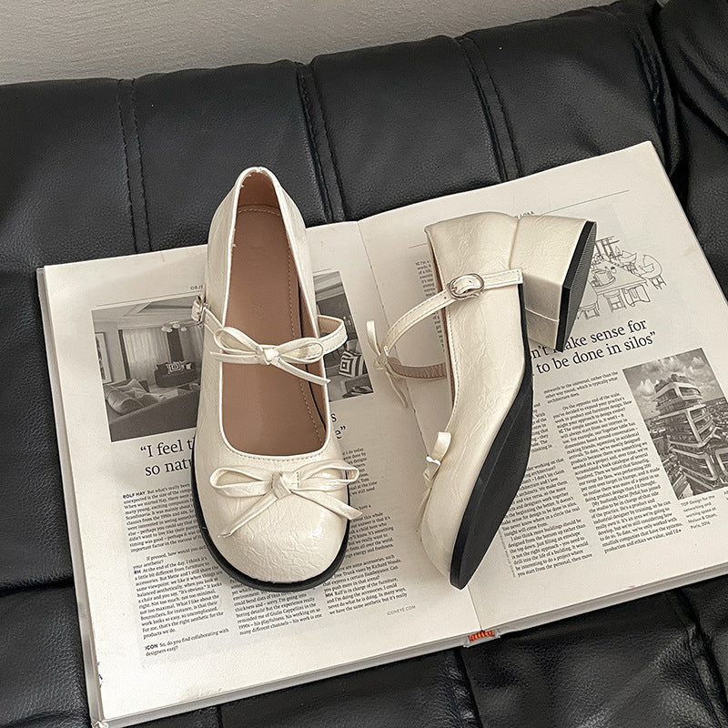 French silver thick high heel light mouth single shoes women's new spring and summer skirt JK Mary Jane shoe temperament beanie shoes