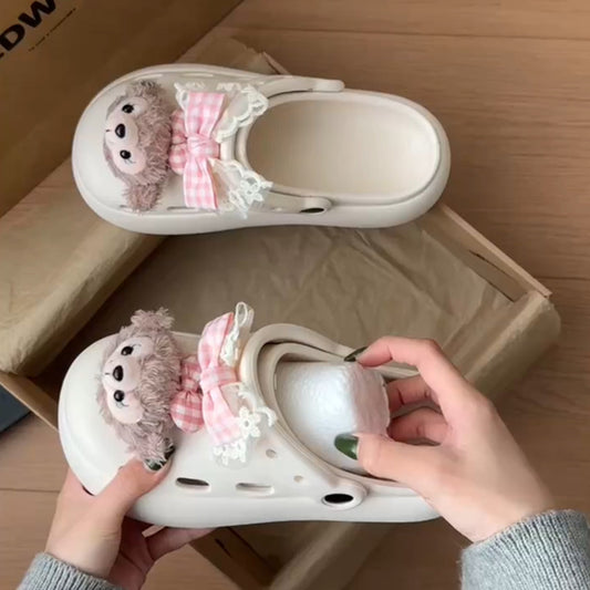 bow Sydney bag head half slippers women's outer wear  spring and summer new hole shoes two wear sandals