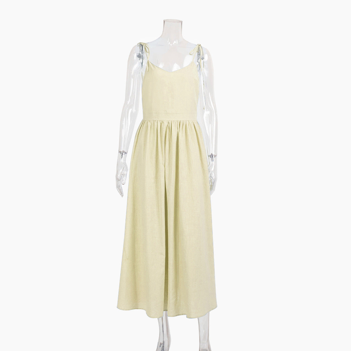 Pure cotton V-neck suspender skirt women's European and American spring new temperament elegant sexy strap backless dress