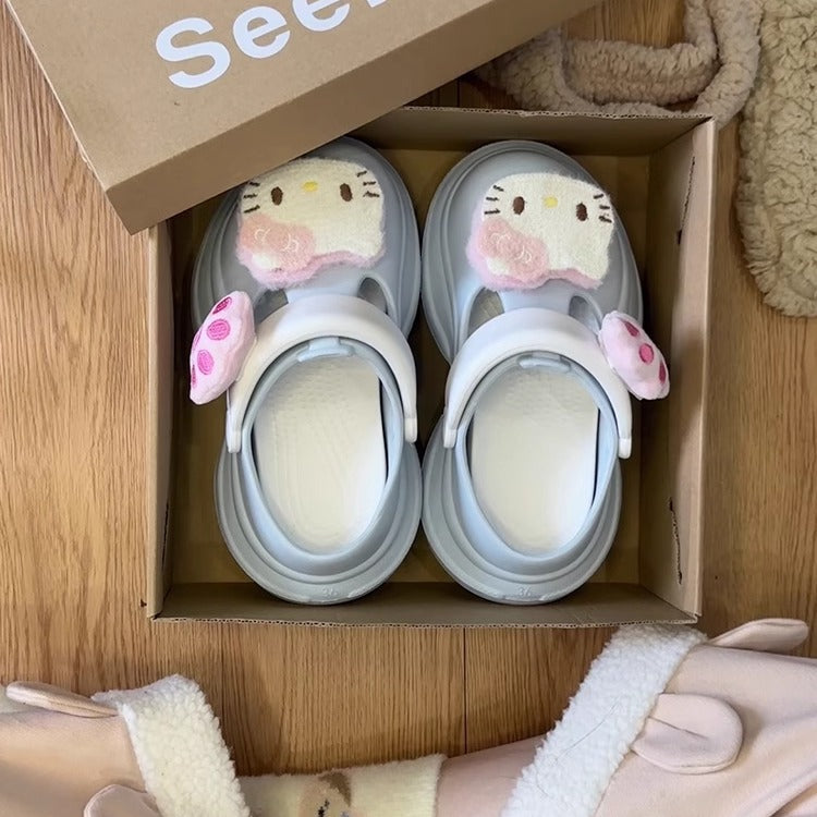 new muffin hole shoes female Mary Jane cute cartoon platform beach non-slip outer wear bag head cool slippers