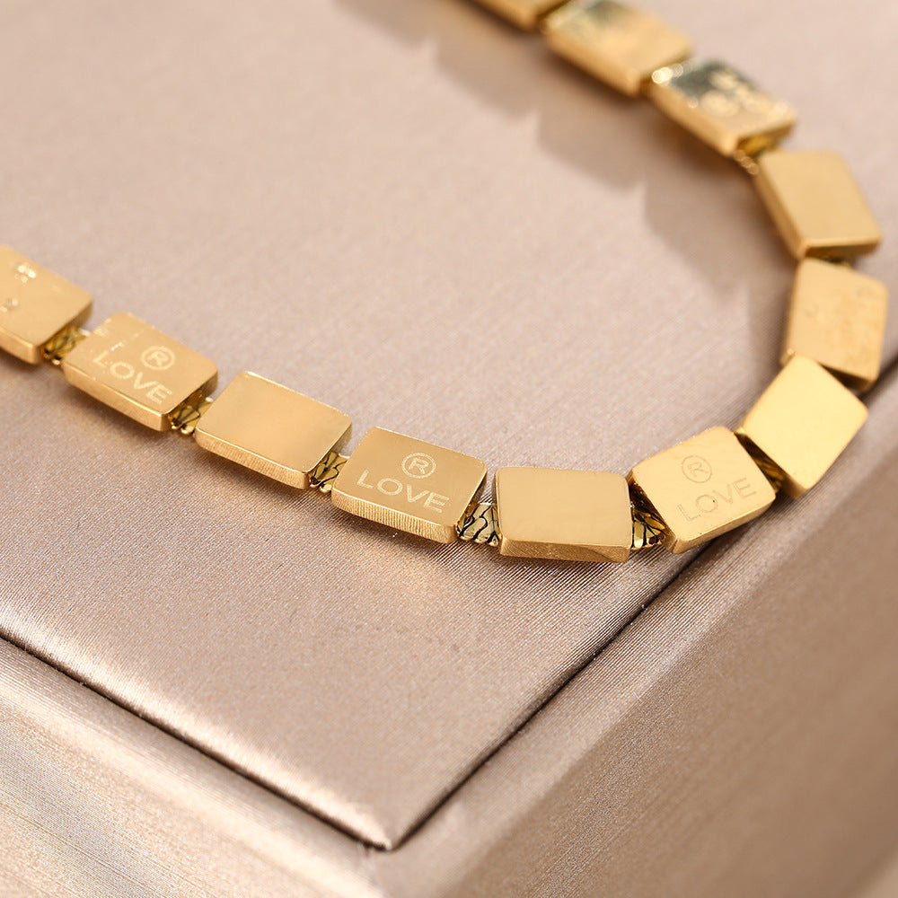 Titanium steel necklace bracelet twelve square blade chain fashionable simple love suit jewelry does not fade