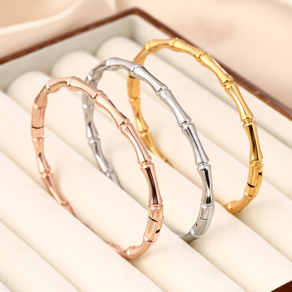 Cross-border hot-selling titanium steel bracelet women's non-fading bamboo buckle niche design sense fashion temperament retro hand jewelry