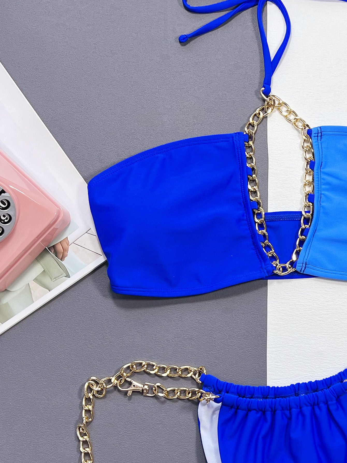 European and American foreign single bikini solid color sexy women's split swimsuit triangle bag swimsuit