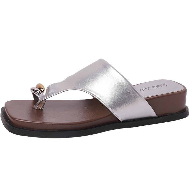 French women's slope heel flip-flops summer wear  new fashion vacation cold slippers beach