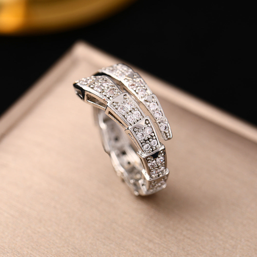 Europe and the United States cross-border hot-selling micro-inlaid diamond snake rings women's ins tide design high-end open bracelet hand jewelry