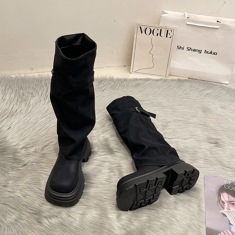 British popular foreign  boots women's autumn new small tall thick-soled fried street locomotive boots  shoes