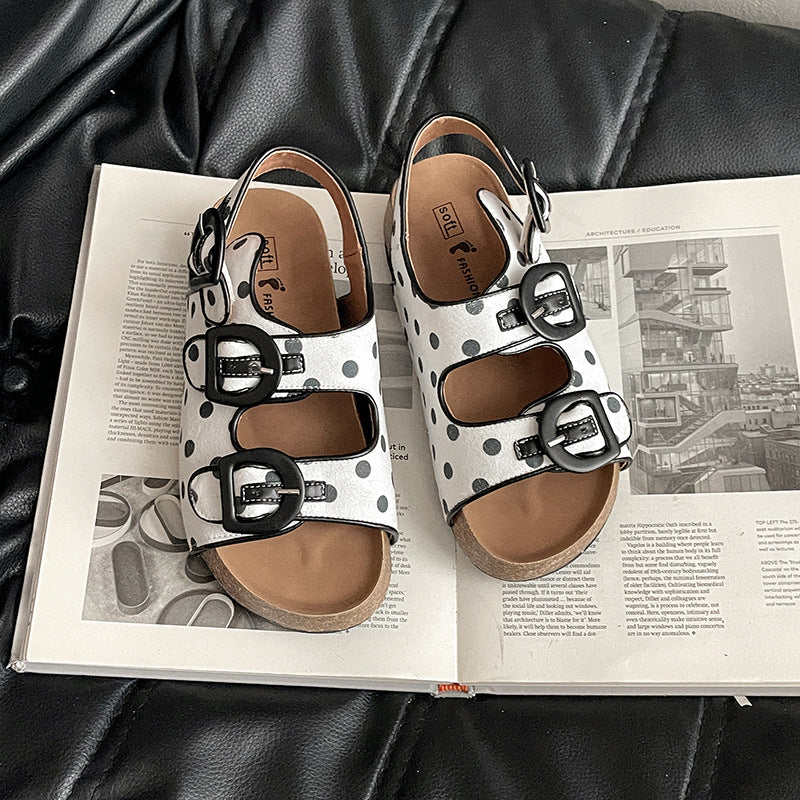 Polka dot platform Birkenstocks women's  new summer versatile and comfortable women wearing sandals with one foot and half drags  slippers