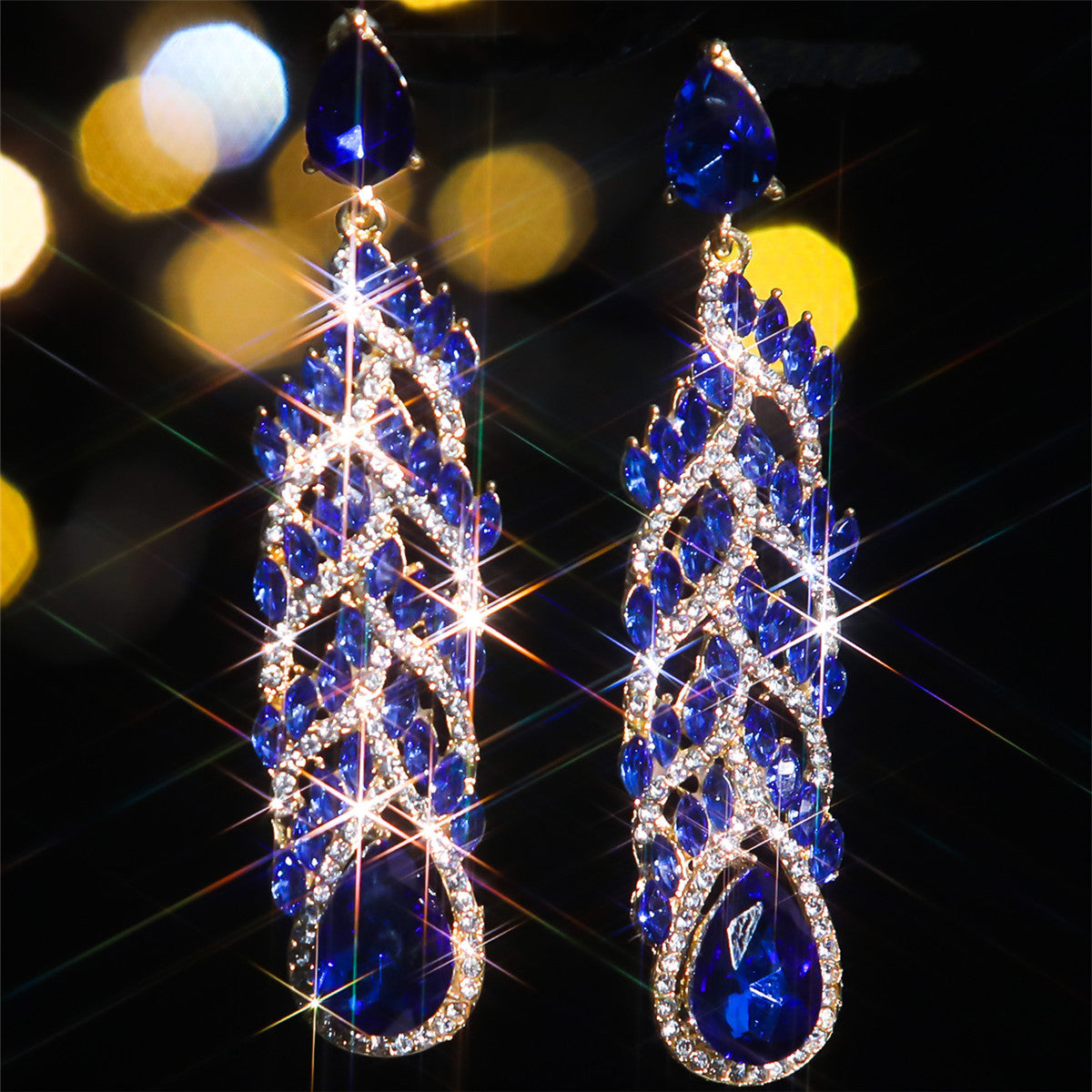 Europe, America, fashion glass rhinestone long earrings women, exaggerated crystal gemstone stud earrings earrings