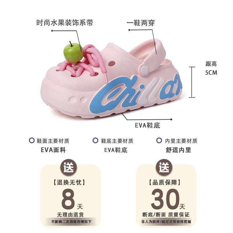 Cartoon platform hole shoes summer fashion outerwear doll muffin bottom heightening beach sandals girls bag head slippers