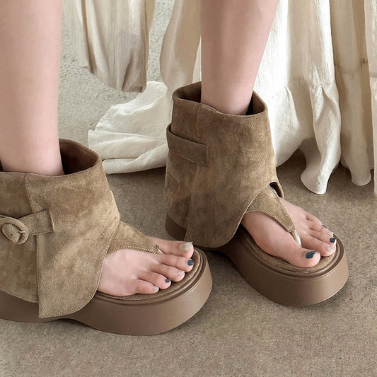 Niche design sense thick-soled herringbone trousers boots sandals women's  summer new fashion versatile casual toe cool boot shoes