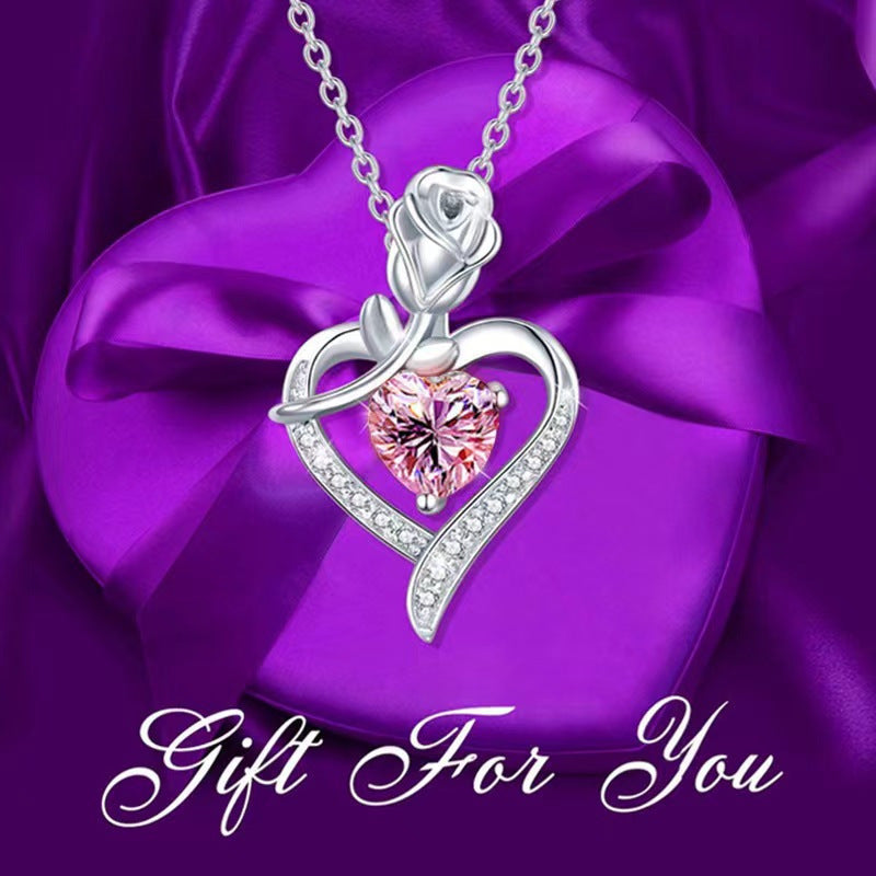 European and American fashion rose women's love-type diamond-encrusted pendant necklace Mother's Day gift jewelry