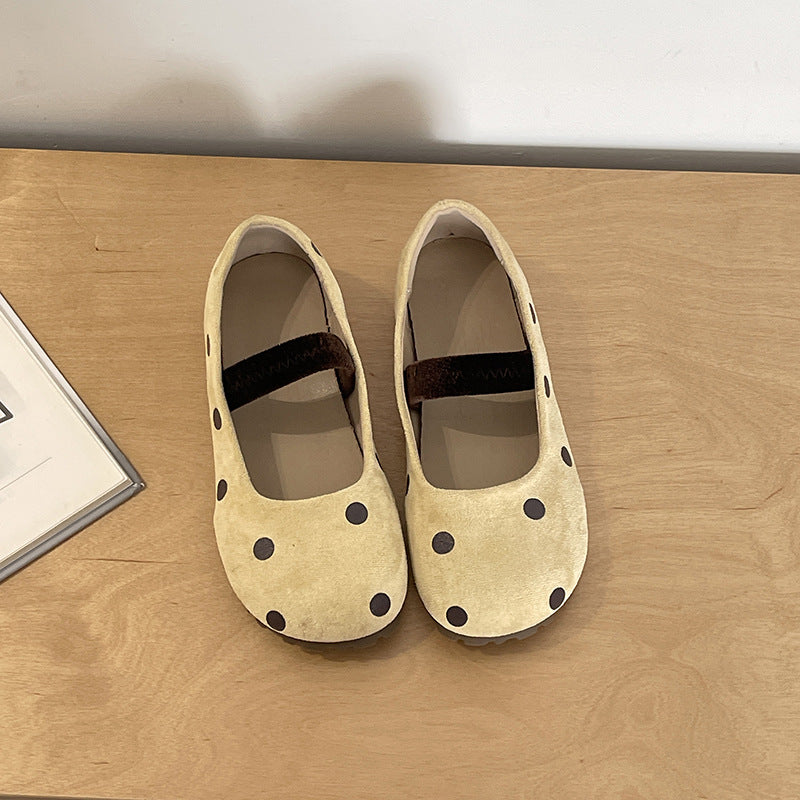 Shallow mouth Mary Jane single shoes children's spring and summer  new fairy wind ballet polka dot flat beanie shoes