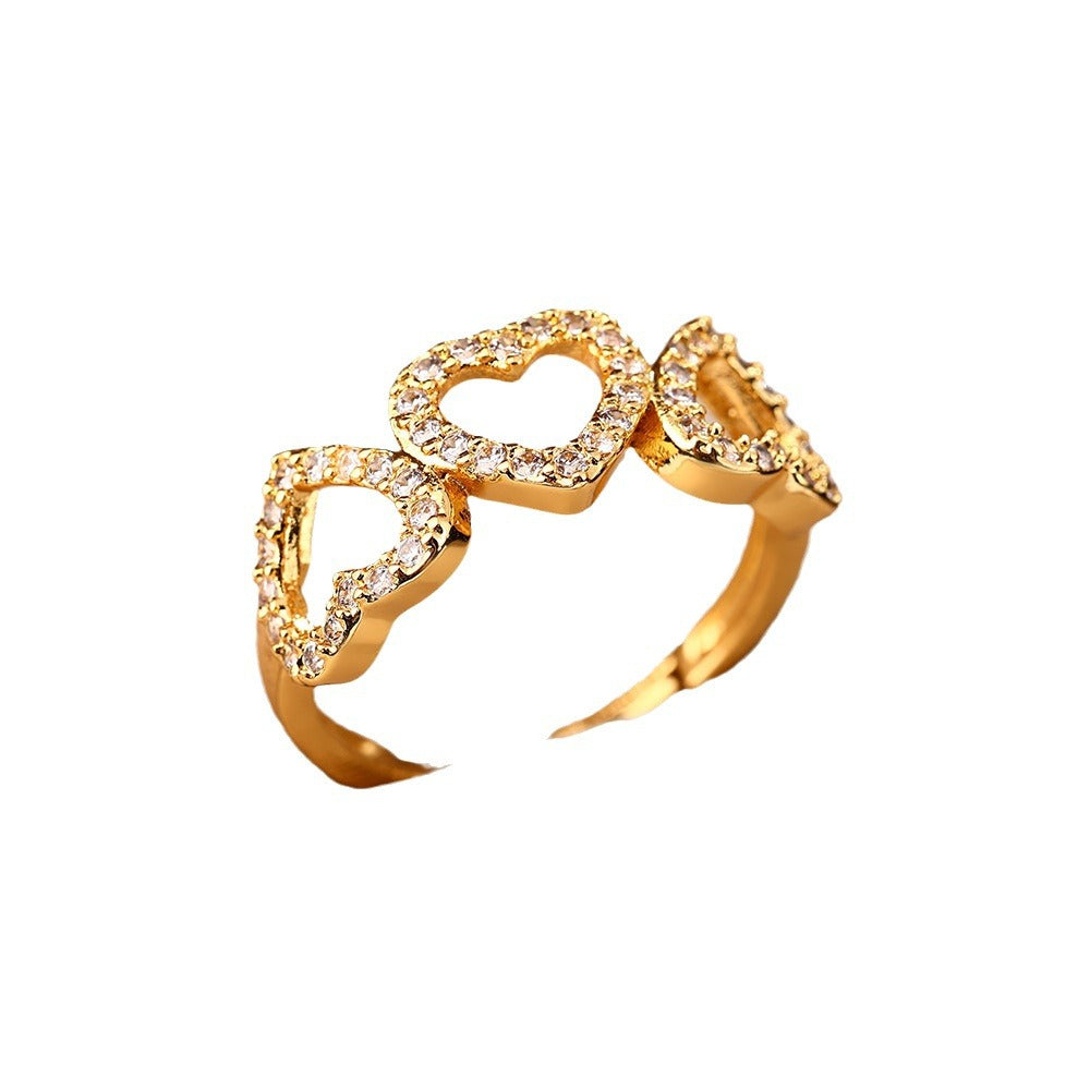 New zircon hollow love rings women's light luxury niche design sense fashion personality ins open hand jewelry