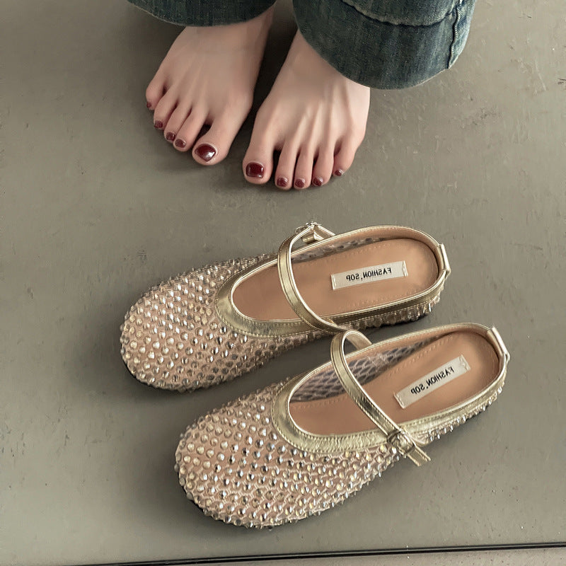fashion new French rhinestone  head half slippers women  summer new wear Mary Jane shoes cool slippers