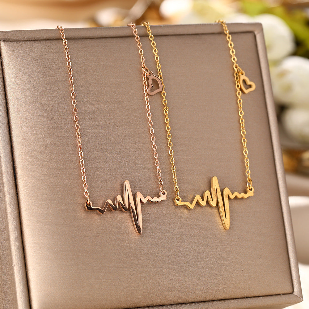 Fashion Personality Titanium Steel Necklace Women's Electrocardiogram Pendant Beating Heart Premium Temperament Clavicle Chain Jewelry