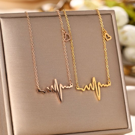 Fashion Personality Titanium Steel Necklace Women's Electrocardiogram Pendant Beating Heart Premium Temperament Clavicle Chain Jewelry