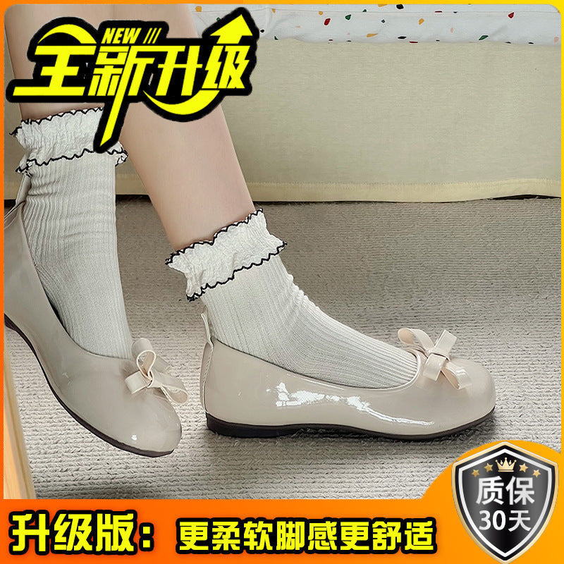 High fashion shallow mouth Mary Jane shoes women's spring and summer new niche round head with skirt bow flat shoes  beanie shoes