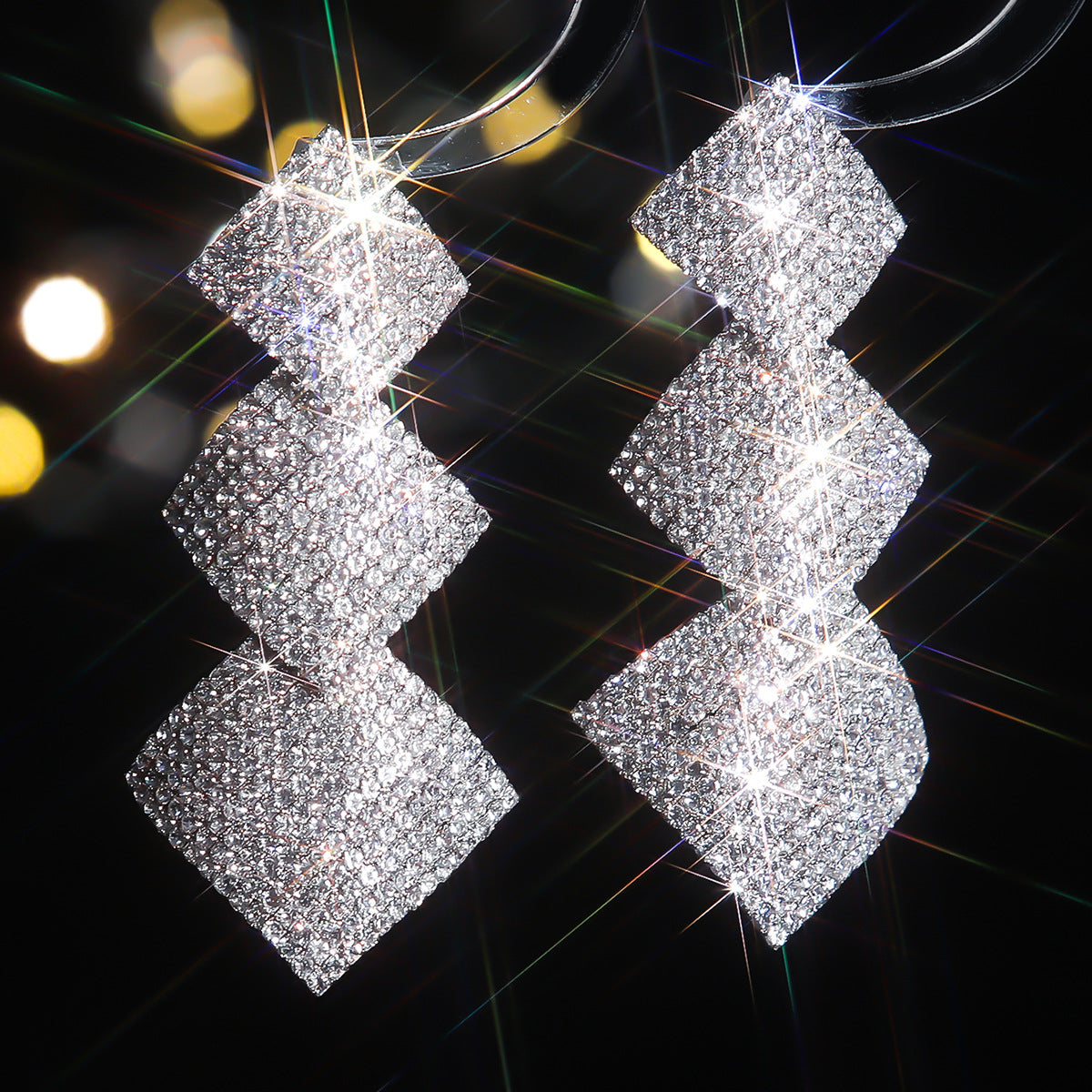 DINGKA supply personality exaggerated heavy industry rhombus big earrings temperament fashionable shiny stud earrings ear jewelry