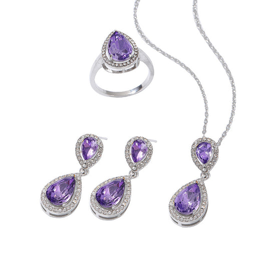 European and American water drop women's accessories, colored treasures, zircon sets, necklaces, earrings, ring sets, jewelry wholesale, spot multi-color.