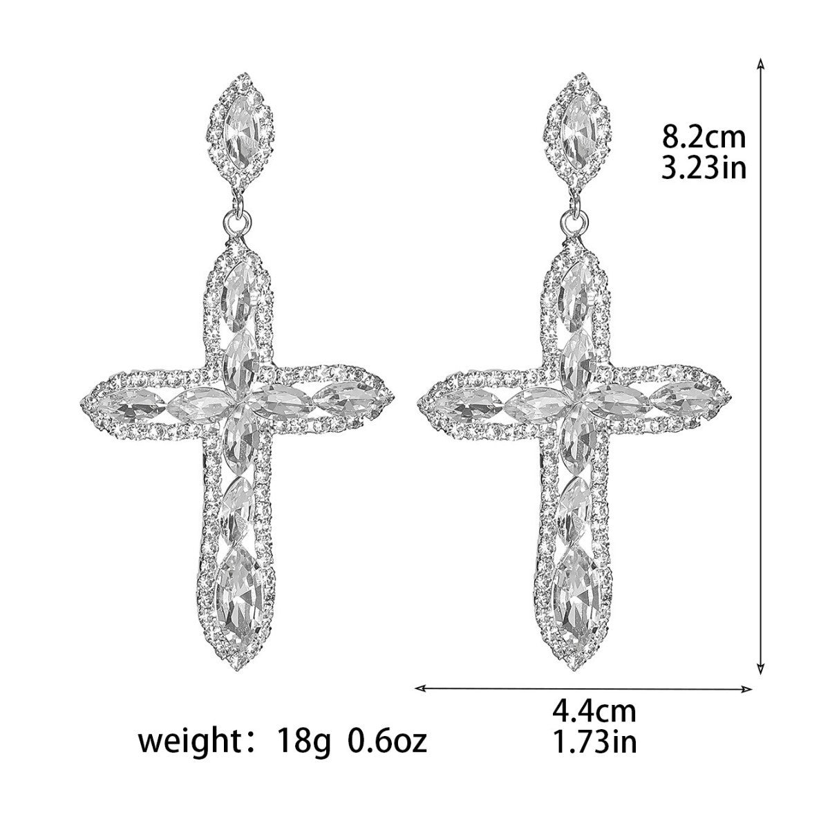 DINGKA Premium Sense Shiny Zircon Cross Long Earrings Women's Temperament Versatile Earrings Copper Ear Jewelry