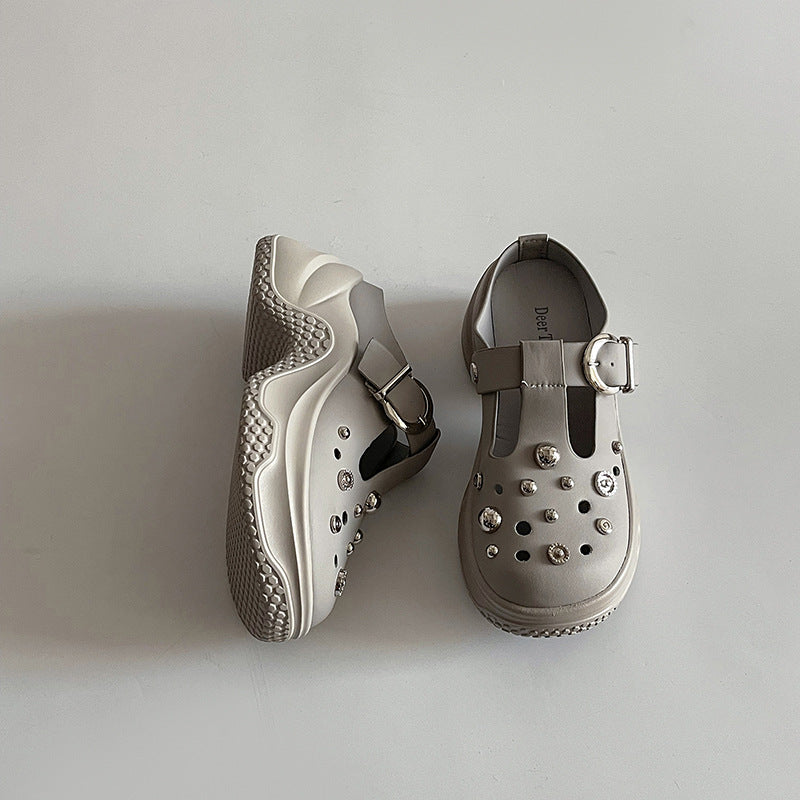 Casual hole shoes  summer and spring new European niche rhinestone thick sole heightening simple fashion bag head sandals slippers