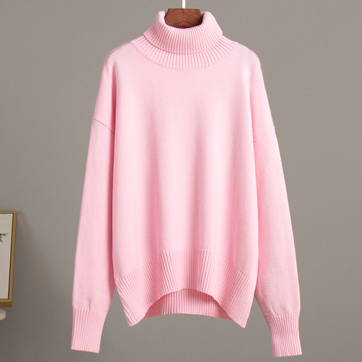 Cross-border solid color turtleneck sweater European, American autumn and winter loose knitted sweater Ins Amazon pullover women