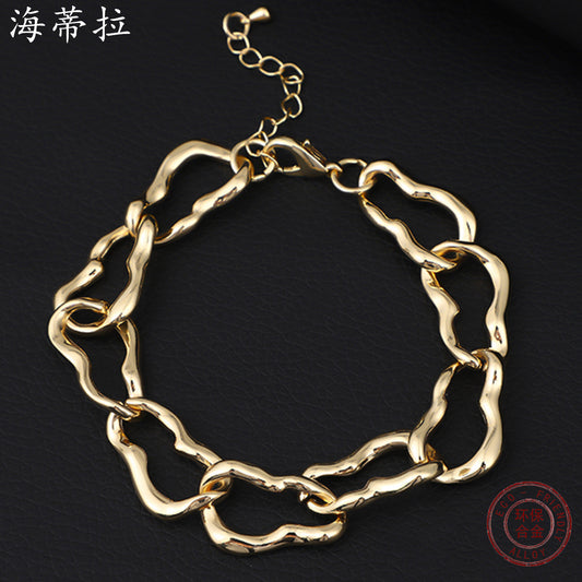 Popular punk irregular alloy bracelet simple and versatile high-end gold-plated men's and women's chain fashion