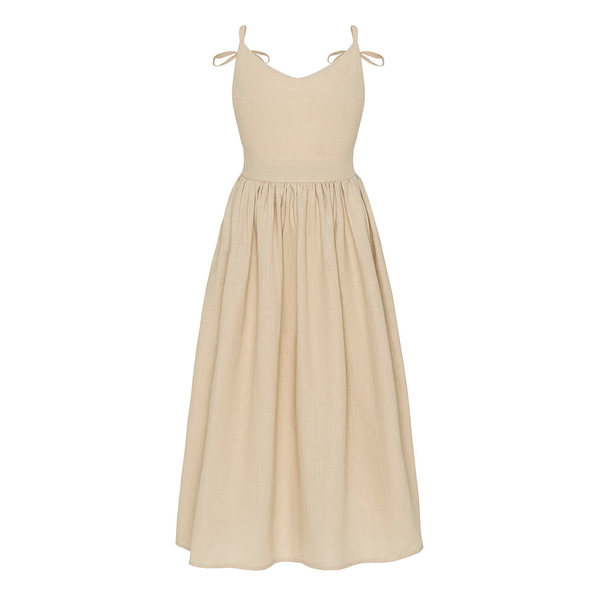 Pure cotton V-neck suspender skirt women's European and American spring new temperament elegant sexy strap backless dress