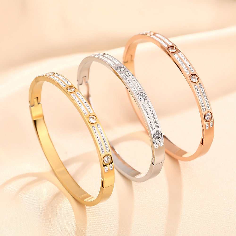 Kajia Gypsy two-row diamond bracelet, popular big names in men, women and Europe, new bracelet titanium steel rose gold