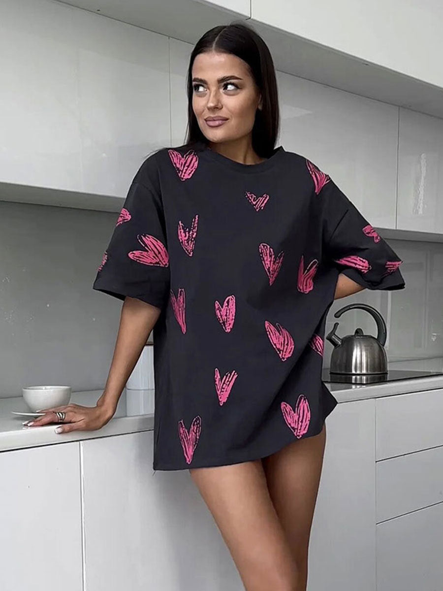 Love printed T-shirts European and American summer new street trend hand-painted love printed short-sleeved T-shirt