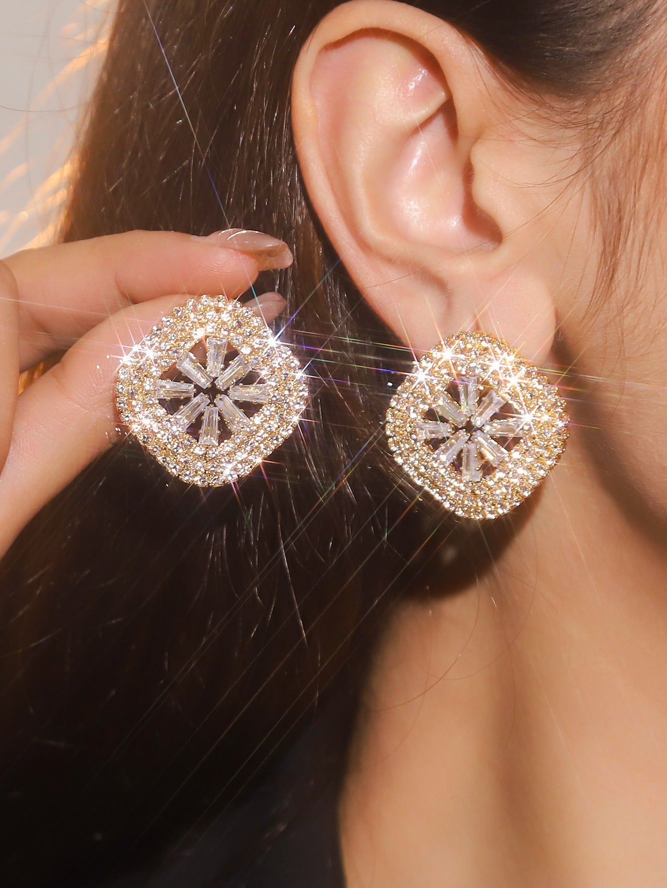 Dichka fashion geometric pearl zircon crystal long fringed earrings women's high-end luxury temperament stud earrings earrings