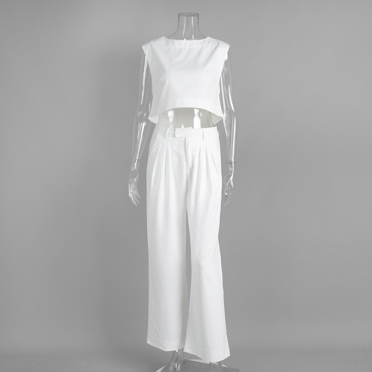 Linen vest trousers set European and American summer new sleeveless vest wide leg trousers casual suits
