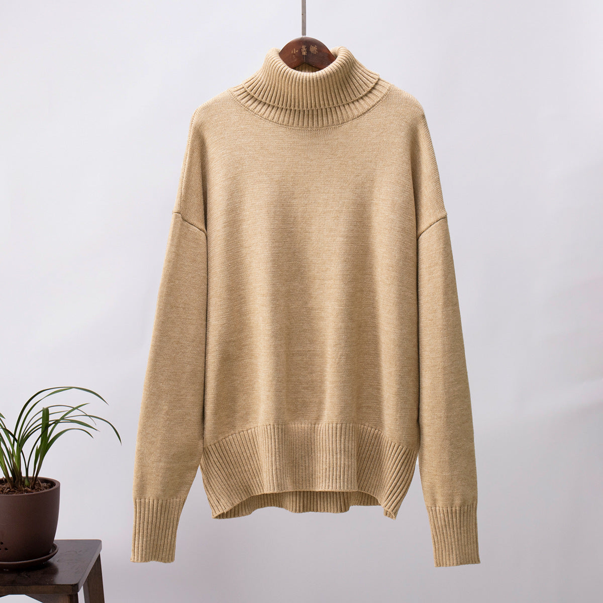 turtleneck sweater women's European, American autumn and winter loose sweater classic versatile solid color pullover sweater