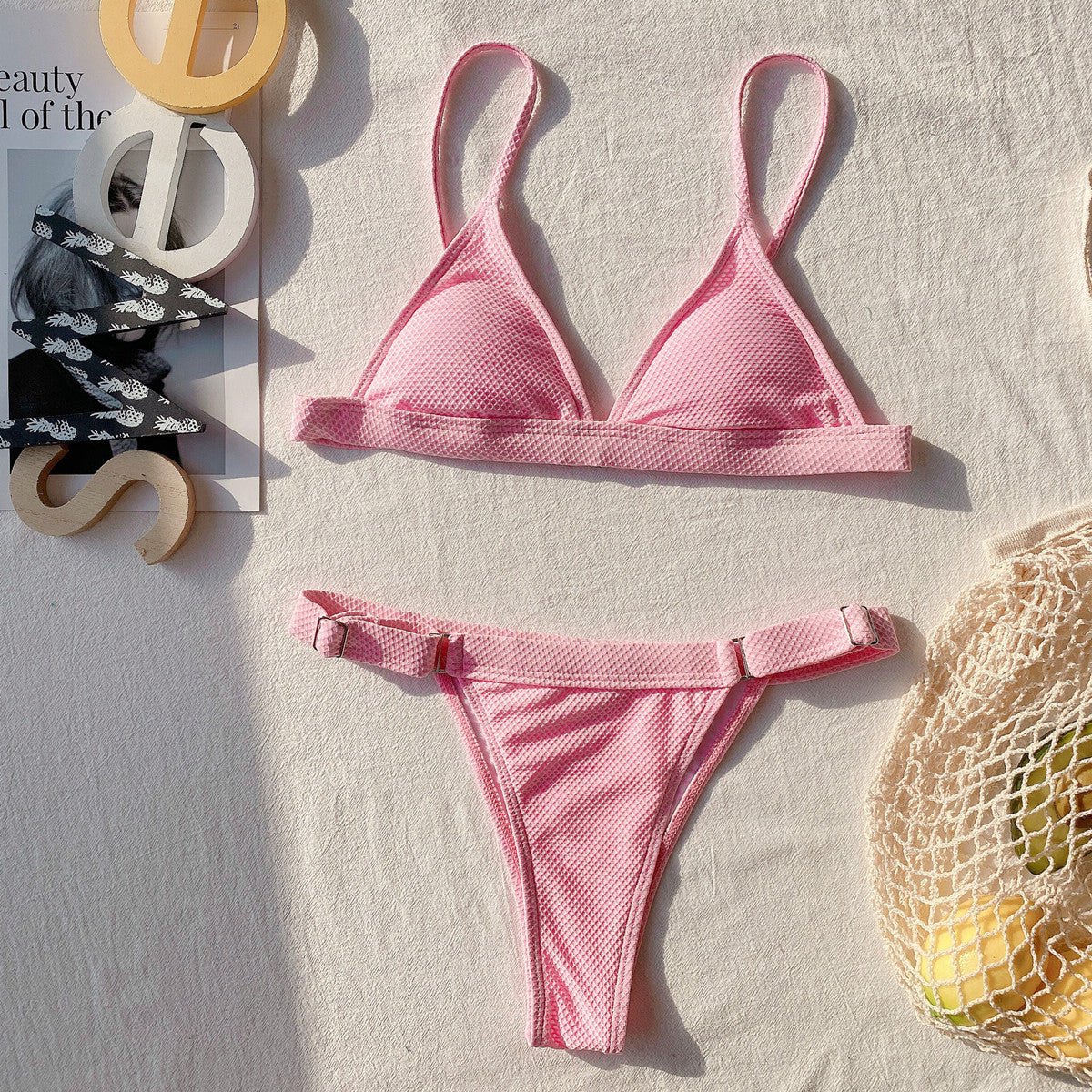 Outer single swimsuit  European and American foreign trade women's split swimsuits solid color bikini