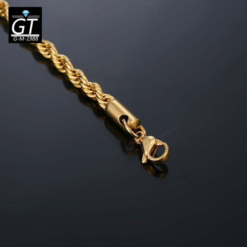 Foreign trade hot-selling European and American trend jewelry plated 18K gold necklace 4MM flash twist rope twist necklace