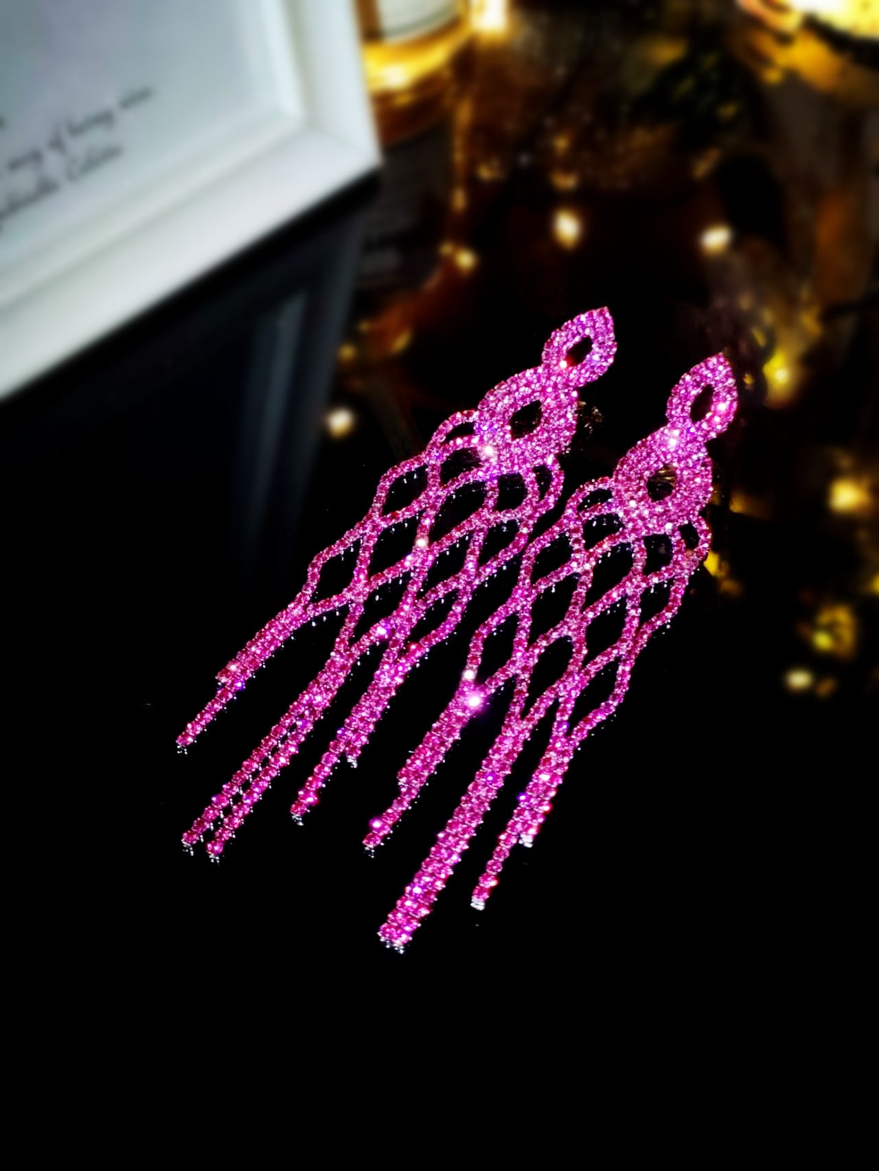 Town card oversized and super long, new personality exaggerated long fringed earrings for women, fashionable and shiny rhinestone stud earrings