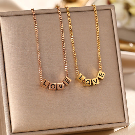 Personalized titanium steel necklace women's LOVE square dice letter pendant light luxury fashion collarbone chain jewelry wholesale